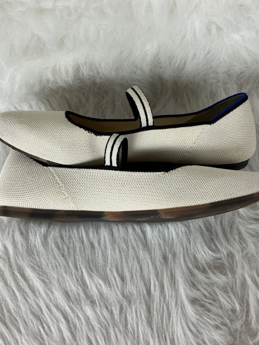 Rothy's Cream Gardenia White Black Trim Blue Halo The Square Toe Mary Janes 8 - Picture 6 of 11